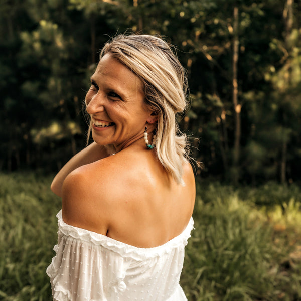 Mexican Turquoise + White Wood Chunky Hoop Earrings