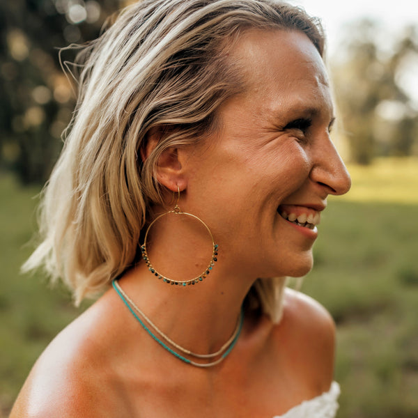 Turquoise Seed Bead Wire-wrapped Hoops