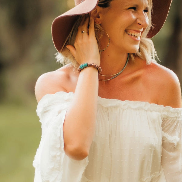 Mexican Turquoise + Copper Lava Bead Unisex Bracelet