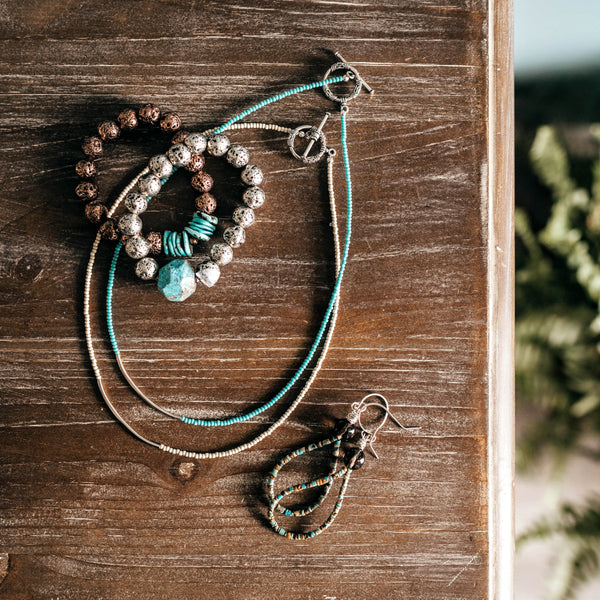 Mexican Turquoise + Copper Lava Bead Unisex Bracelet