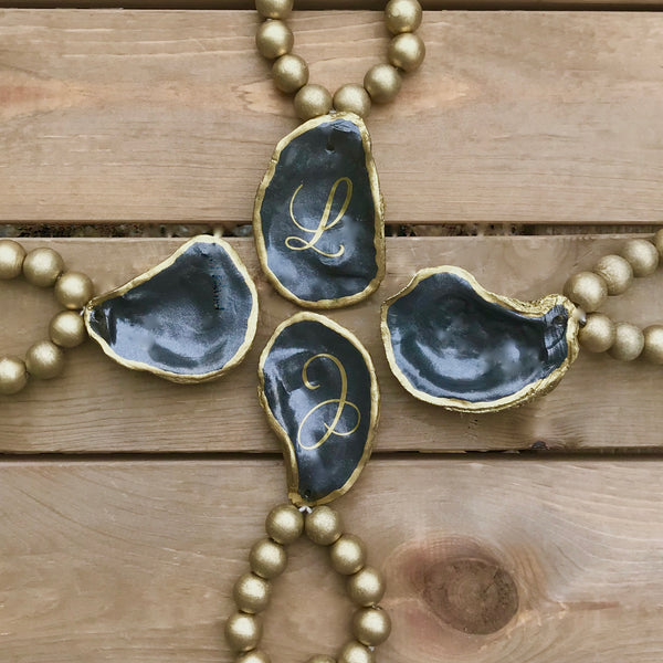 Oyster Shell Napkin Rings-Set of 4-Slate + Gold