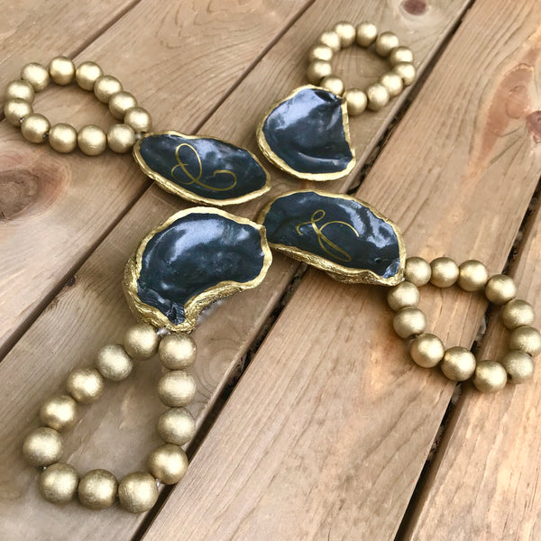 Oyster Shell Napkin Rings-Set of 4-Slate + Gold