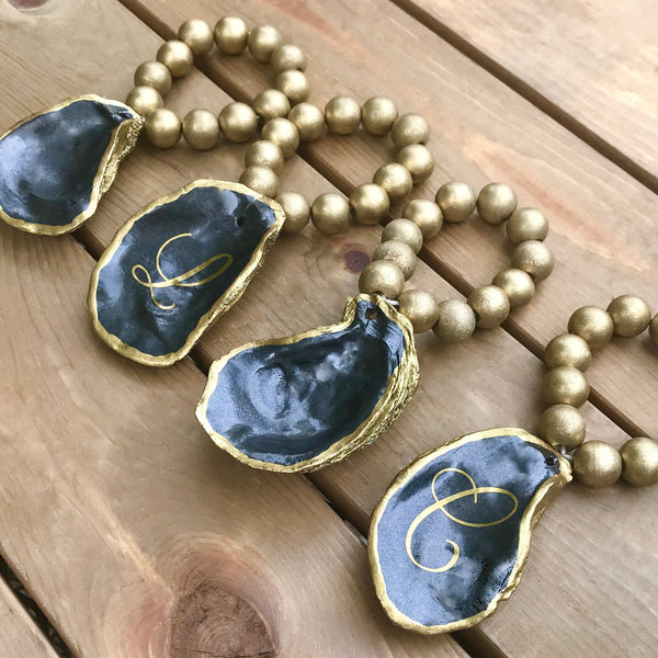 Oyster Shell Napkin Rings-Set of 4-Slate + Gold