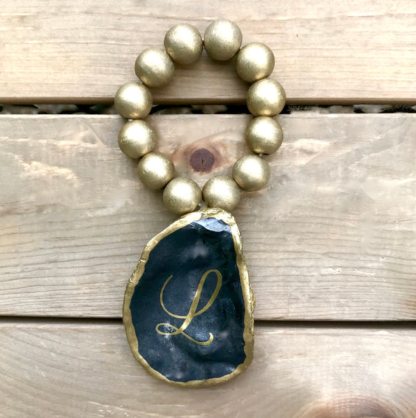 Oyster Shell Napkin Rings-Set of 4-Slate + Gold