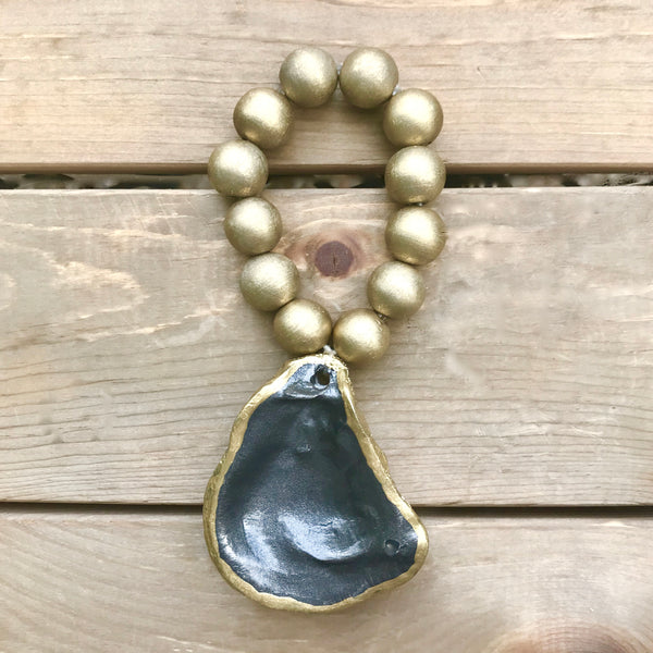 Oyster Shell Napkin Rings-Set of 4-Slate + Gold