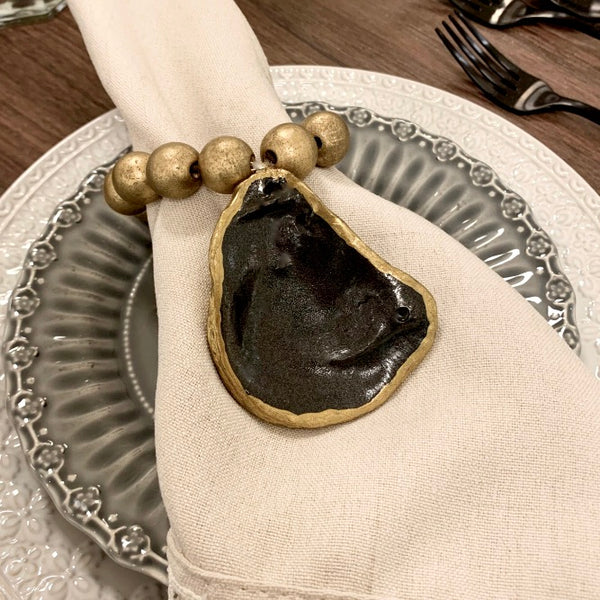 Oyster Shell Napkin Rings-Set of 4-Slate + Gold