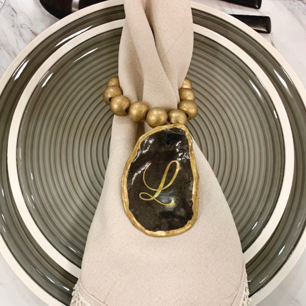 Oyster Shell Napkin Rings-Set of 4-Slate + Gold