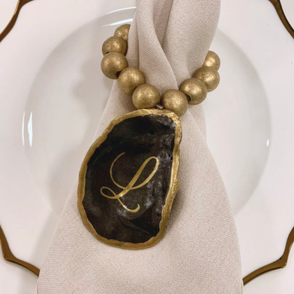 Oyster Shell Napkin Rings-Set of 4-Slate + Gold