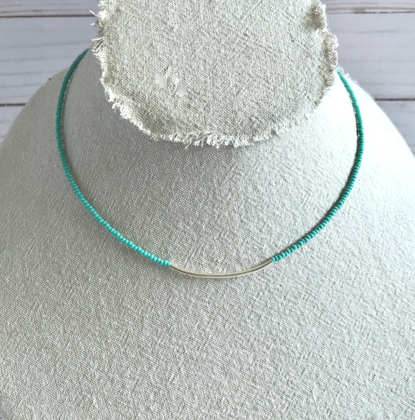 Sterling Silver Tube Necklace (Turquoise or Sand)