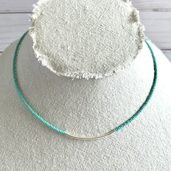 Sterling Silver Tube Necklace (Turquoise or Sand)