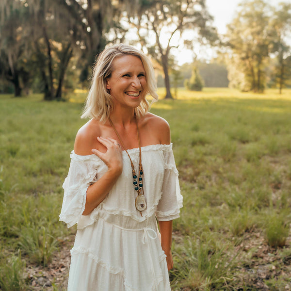 Oyster + Recycled Glass Beads + Leather Necklace