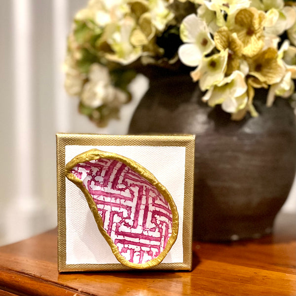 Patterned Oyster on White, Gold-trimmed Canvas
