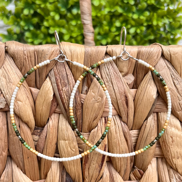 Beaded Hoop Earrings-Classic Blues or Subtle Greens-14k Gold-Filled or Sterling Silver-Pick Your Size