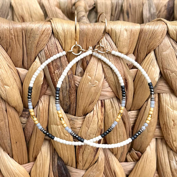 Beaded Hoop Earrings-Classic Blues or Subtle Greens-14k Gold-Filled or Sterling Silver-Pick Your Size