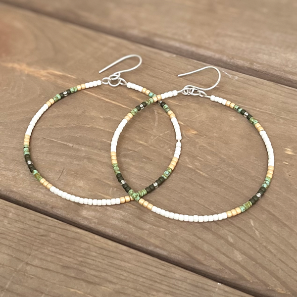 Beaded Hoop Earrings-Classic Blues or Subtle Greens-14k Gold-Filled or Sterling Silver-Pick Your Size