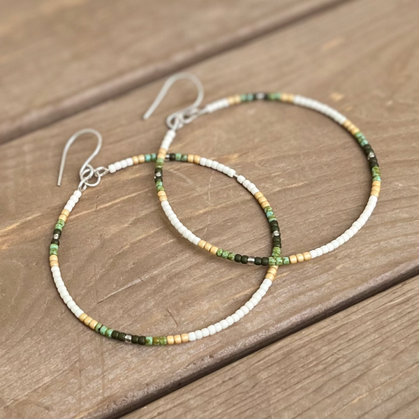 Beaded Hoop Earrings-Classic Blues or Subtle Greens-14k Gold-Filled or Sterling Silver-Pick Your Size