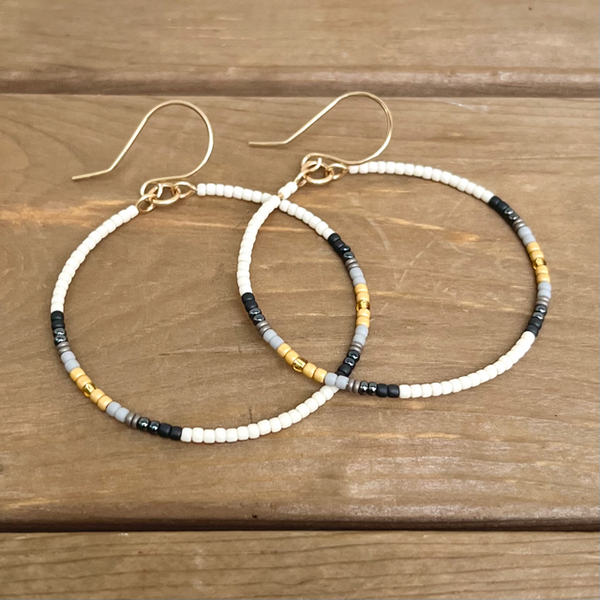 Beaded Hoop Earrings-Classic Blues or Subtle Greens-14k Gold-Filled or Sterling Silver-Pick Your Size