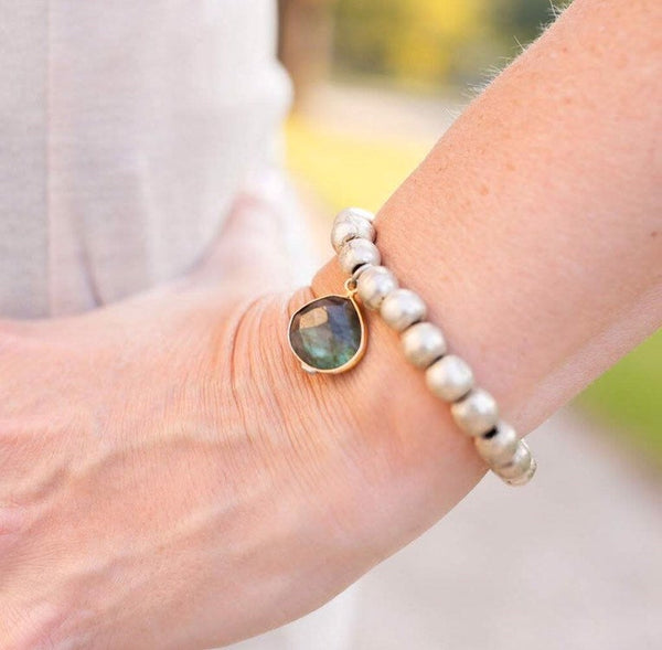 Labradorite Charm + Silver bracelet