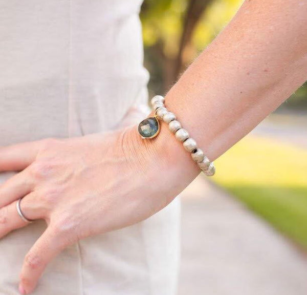 Labradorite Charm + Silver bracelet