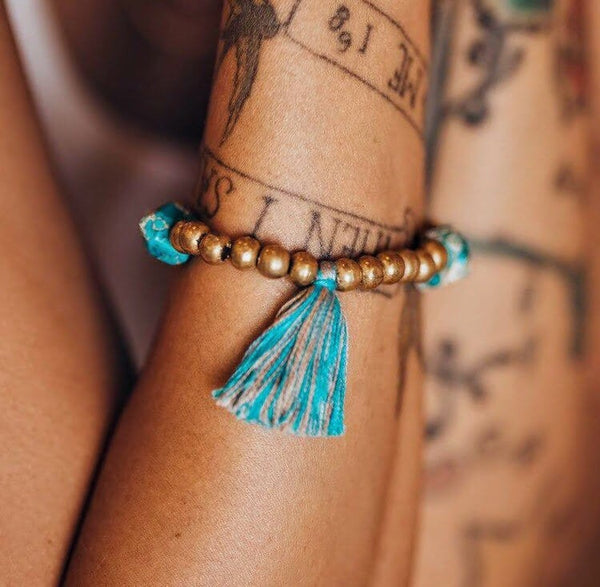Turquoise & Gold Tassel Bracelet