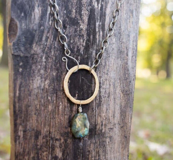 Gold Ring + Labradorite Necklace