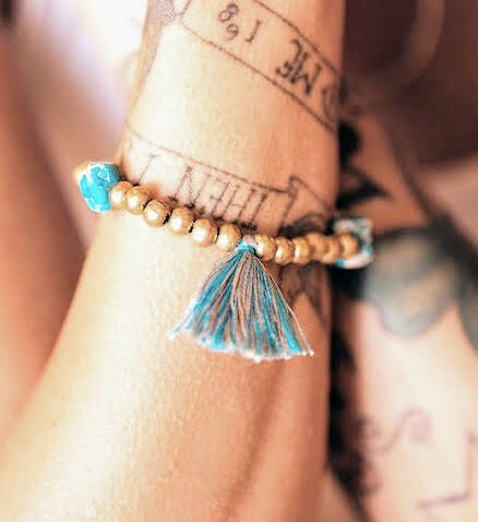 Turquoise & Gold Tassel Bracelet