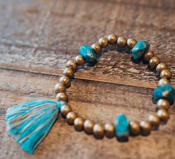 Turquoise & Gold Tassel Bracelet