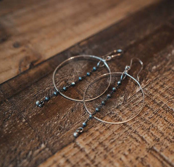 Simple Hoop Earrings with Gemstone Chain