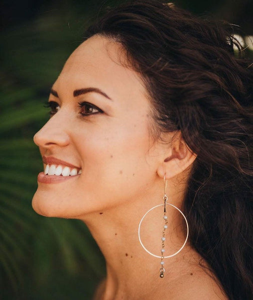 Simple Hoop Earrings with Gemstone Chain