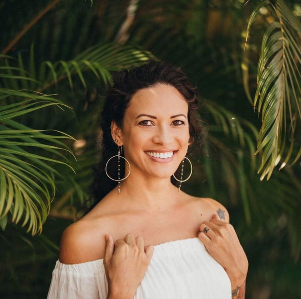 Simple Hoop Earrings with Gemstone Chain
