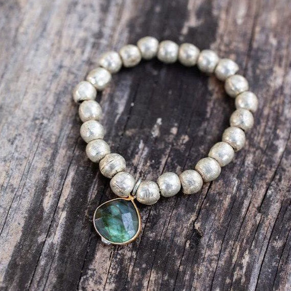 Labradorite Charm + Silver bracelet