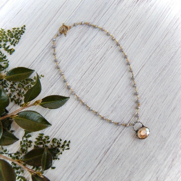 Crystal Pendant + Rosary Chain Necklace