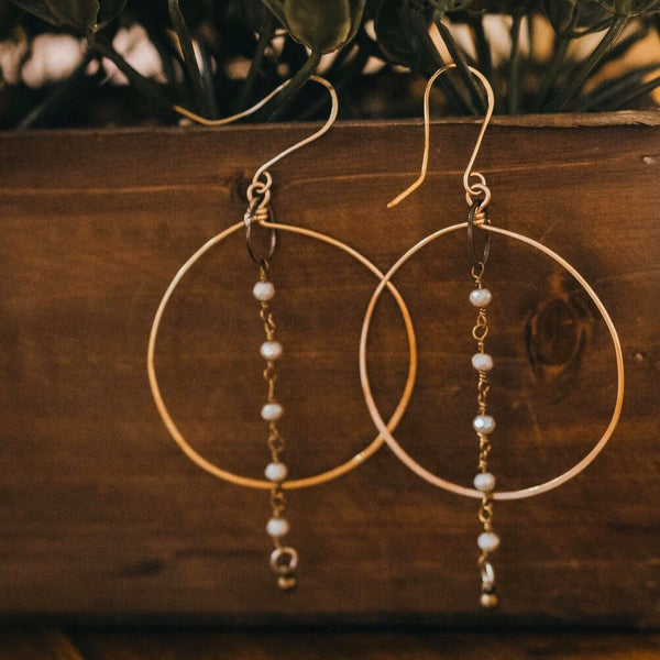 Simple Hoop Earrings with Gemstone Chain