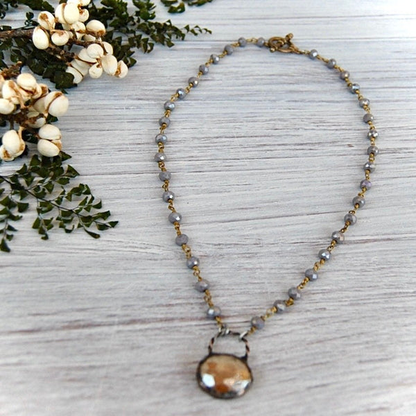 Crystal Pendant + Rosary Chain Necklace