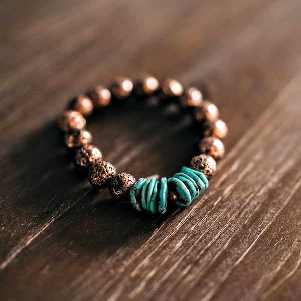 Mexican Turquoise + Copper Lava Bead Unisex Bracelet