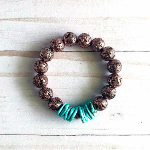 Mexican Turquoise + Copper Lava Bead Unisex Bracelet