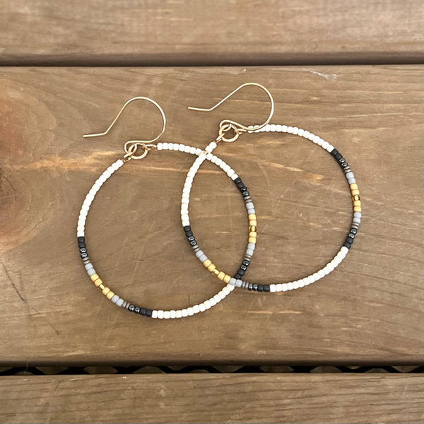 Beaded Hoop Earrings-Classic Blues or Subtle Greens-14k Gold-Filled or Sterling Silver-Pick Your Size