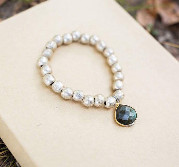 Labradorite Charm + Silver bracelet