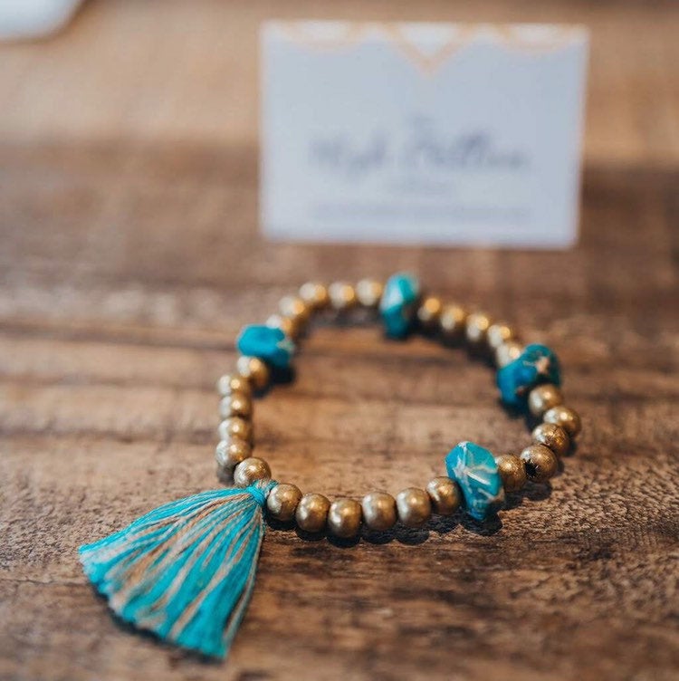 Turquoise & Gold Tassel Bracelet