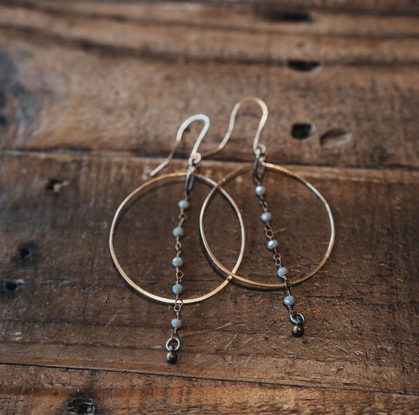 Simple Hoop Earrings with Gemstone Chain