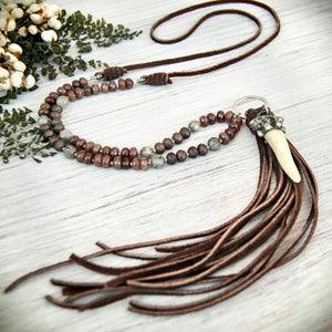 Beaded Leather Tassel Necklace